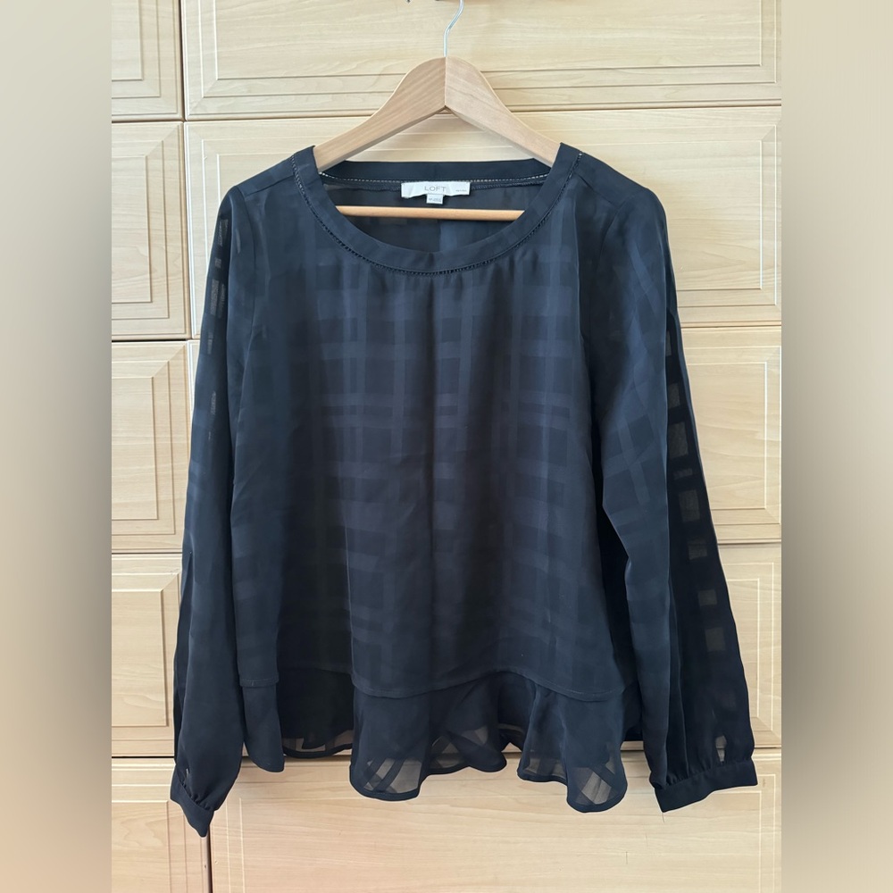 LOFT sheer black checkered top